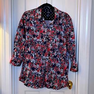 Chaps Floral button down blouse with contrast cuff